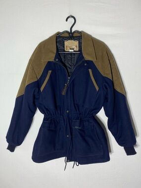 Vintage Cripple Creek Navy Wool Blend Chore Coat W Ultrasuede Trim Western L